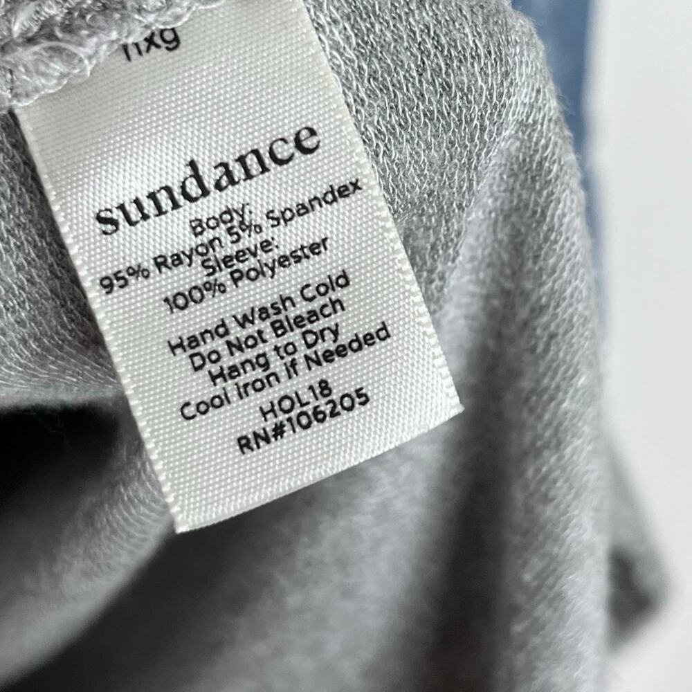 Sundance Embroidered Floral Mesh Sleeve Henley Top Gray Blue XS Boho Romantic - Picture 8 of 8